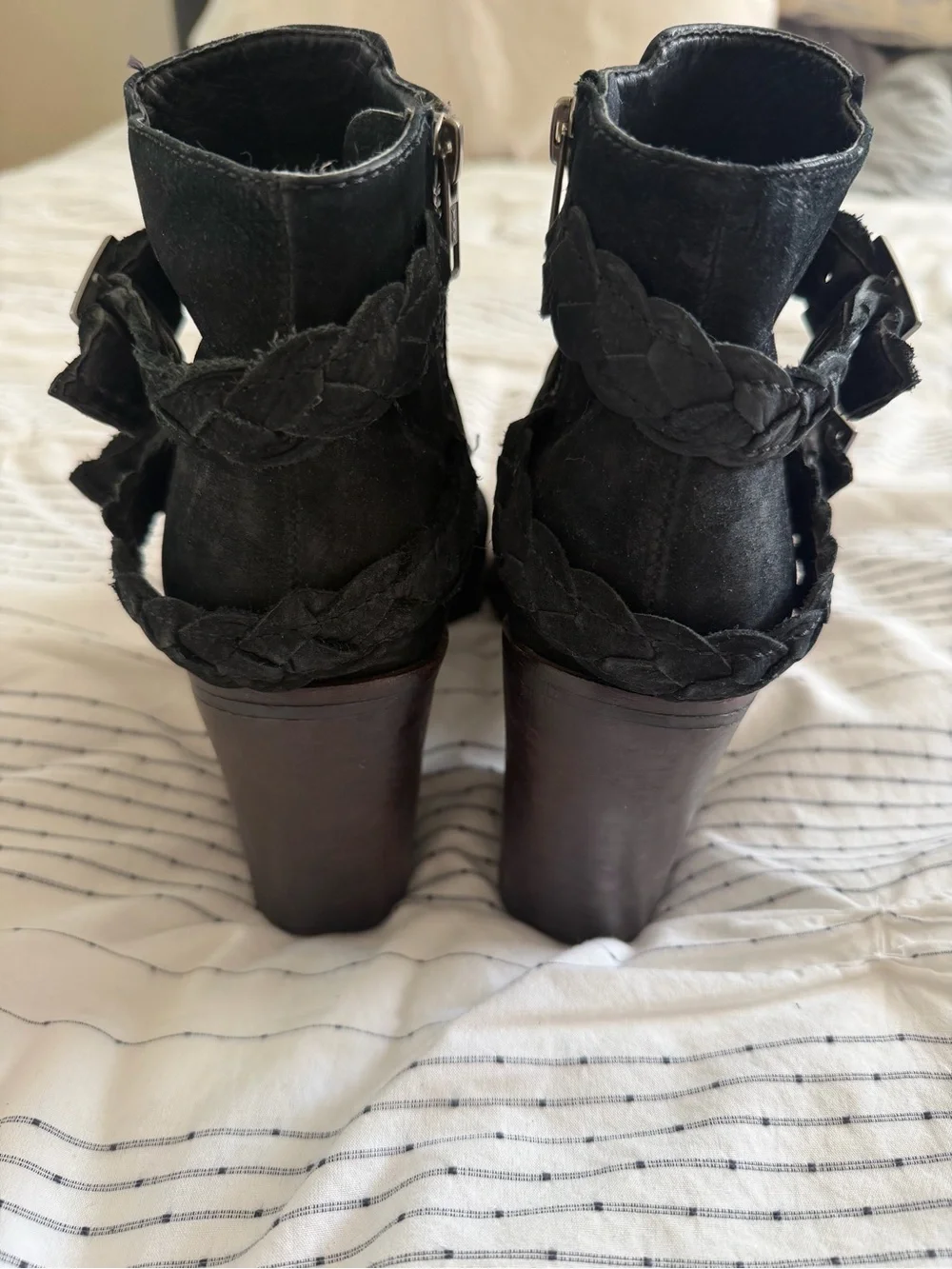 Steve Madden Black Suede Braided-Strap Ankle Booties